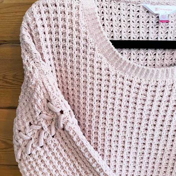 No Boundaries Pink Crochet Knit Pullover Sweater Shirt Size Large - Picture 5 of 6